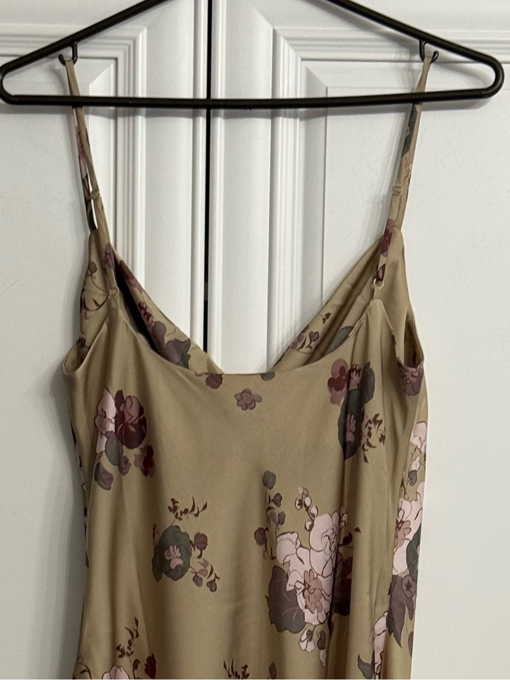 Wilfred Only Cowl Neck Slip Dress Olive Colour with Pink Blooms Size Medium - Picture 6 of 10